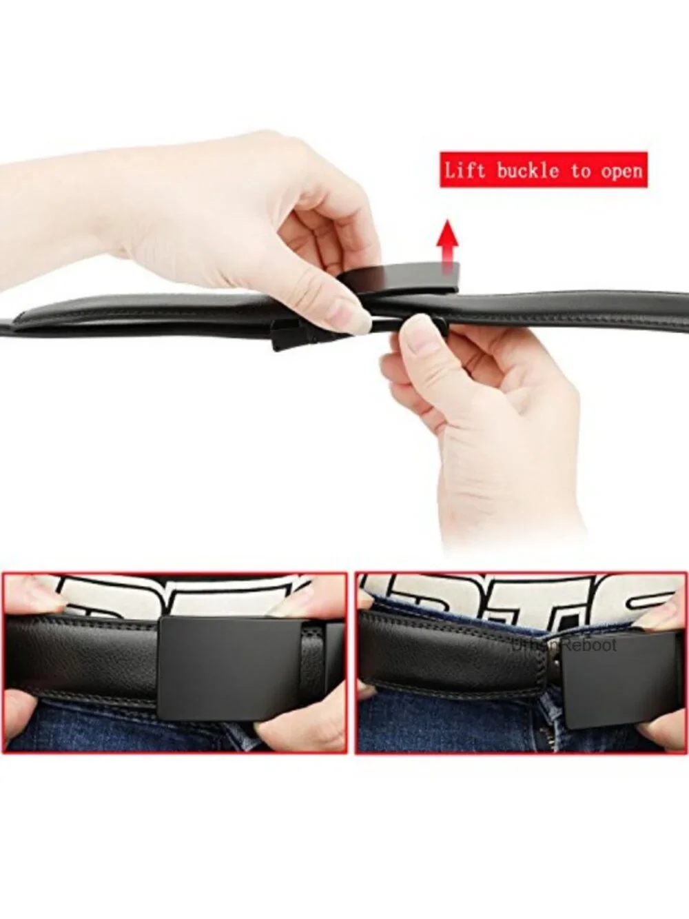 Genuine Leather Ratchet Dress Belt with Automatic Click Buckle